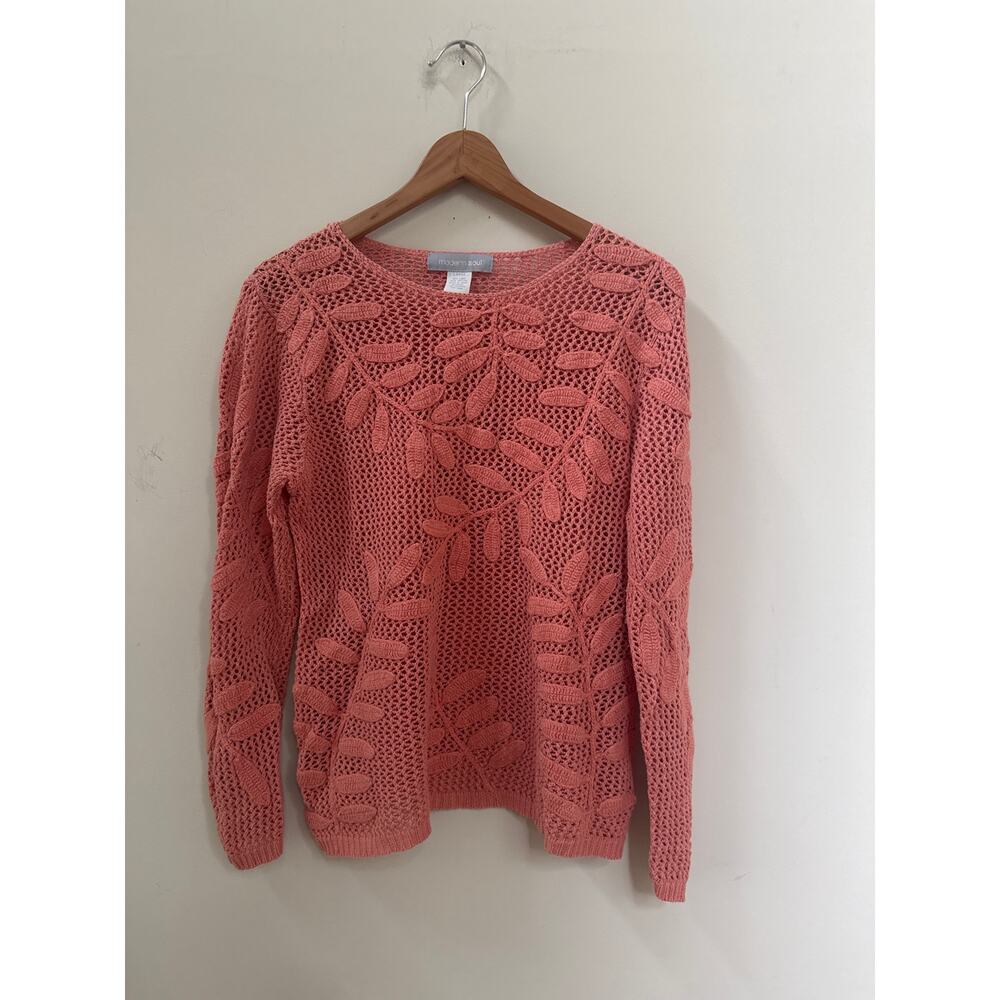 Modern Sou Coral Y2K Crochet Sweater Coquette Festival Boho Cottagecore
